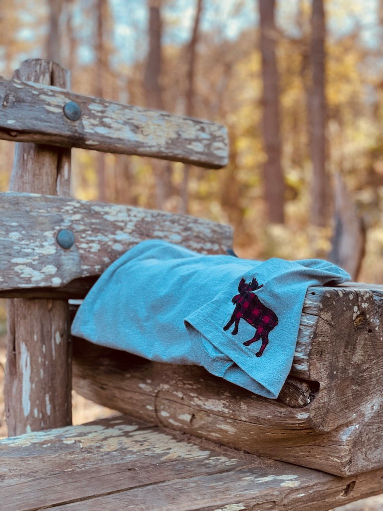 Autumn Plaid Moose T-Shirt | Inspired Embroidery for Your Fall Adventures